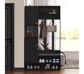 Conjunto zapatero con banco zapatero, perchero, 2 puertas y 1 cajón - 100 x 35 x 180 cm - mdf - negro