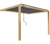 Pérgola bioclimática adosada de 3 x 4m gris con decoración en madera - oviala