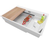 Primagran fregadero cocina blanco 78x53cm, fregadero granito 1 seno + sifón + accesorios, fregadero sobre encimera al mueble 80cm - oslo max