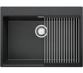 Primagran fregadero cocina grafito 68x50cm, fregadero granito 1 seno + sifón + enrollable escurridor, fregadero sobre encimera al mueble 70cm - oslo