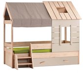 Cama infantil casita + cajón aglomerado gris 90x200cm