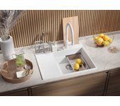 Primagran fregadero cocina blanco 62x53cm, fregadero granito 1 seno + sifón + accesorios, fregadero sobre encimera al mueble 45cm - sydney pocket