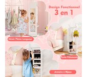 Armario de joyería para niños con espejo de cuerpo completo, organizador de joyería de pie para niños con perchero, sistema antivuelco, armoire de
