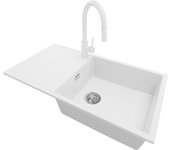 Primagran fregadero granito blanco 90x50cm, fregadero cocina 1 seno + grifo 40x22cm + sifón, fregadero sobre encimera al mueble 60cm - ibiza