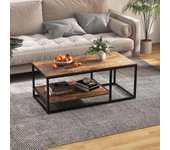 Mesa de centro de 2 niveles con estante de almacenamiento, mesa de café industrial de madera con estructura de metal, mesa de salón rectangular, 105