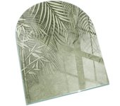 Placa de cristal para chimenea, zócalo protector de chimenea, diseño moderno | 80x70 | rectángulo | hojas tropicales al fondo