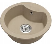 Fregadero cocina beige 48,8x48,8cm, fregadero granito 1 seno + sifón