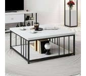 Mesa de café ankaa, mesa de centro baja, revistero para sofá, estante de la sala de estar, 90x90h40 cm, blanco y negro