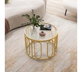 Mesa de centro redonda de 2 niveles, mesa de café con tapa de cristal templado y estructura de metal giratoria diy, 60,5x60,5x44,5cm, dorado