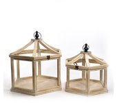 Decorspace set 2 farol de exterior hexagonal de madera antigua y metal
