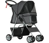 Cochecito para perros pawhut acero, tela oxford gris oscuro 75x45x97 cm