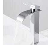 Auralum max grifo de cascada para fregadero encimera,mezclador alto para lavabo,grifo de cascada para baño inoxidable, grifo de un orificio en cromo