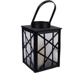 Farol de plástico y madera con vela a pilas d19,5x31,5/46h cm
