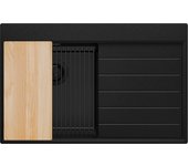 Primagran fregadero cocina todo negro 78x50cm, fregadero granito 1 seno + sifón + accesorios, fregadero sobre encimera al mueble 45cm - sydney