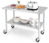 Mesa de cocina multifuncional de acero inoxidable con 4 ruedas universales, mesa grande y estante ajustable en altura, para cocina, restaurante