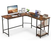 Escritorio para computadora en forma de l, escritorio para computadora de esquina con estantes de 2 niveles, toma de corriente, mesa de escritorio