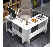 Escritorio de computadora grande en forma de l con 2 orificios para cables 2 estantes 130x130x74 cm blanco