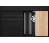 Primagran fregadero cocina negro 78x50cm, fregadero granito 1 seno + sifón + accesorios, fregadero sobre encimera al mueble 45cm - sydney