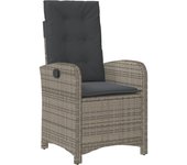 Sillón reclinable de jardín con cojines ratán sintético gris
