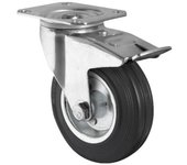 Rueda de goma y metal con placa giratoria y freno con diámetros desde 80 mm hasta 125 mm para pesos de hasta 150 kg