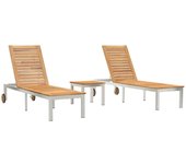 Tumbonas vidaxl 2 pcs con mesa de madera maciza de teca, tumbona vidaxl con ruedas 207x58x35 cm de madera maciza de acacia y acero inoxidable