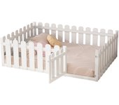 Cama infantil, somier de madera con marco de seguridad y puerta, cama cabane, cama doble 140 x 200 cm, blanco