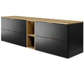 Mueble de baño, negro / roble craft + tirador dorado, 180 x 57 x 46 cm