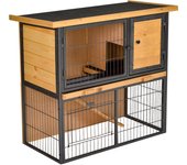 Conejera de exterior de madera pawhut madera de abeto, metal amarillo, negro 89.5 x 45 x 81cm