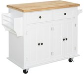 Isla de cocina homcom mdf, melamina de madera, madera de caucho blanco 111x44.5x82.5 cm