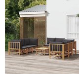 Vidaxl set de muebles de jardín 9 piezas bambú con cojines gris oscuro