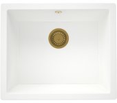 Fregadero granitemy universal de granito blanco 50x40 cm blanco de montaje sobre encimera, bajo encimera y enrasado con tapón dorado 1208967134