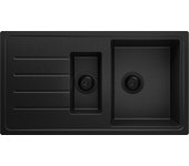 Primagran fregadero cocina todo negro 90x50cm, fregadero granito 1,5 senos + sifón, fregadero sobre encimera al mueble 60cm - copenhague duo