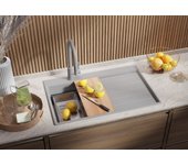 Primagran fregadero cocina gris 78x50cm, fregadero granito 1 seno + sifón + accesorios, fregadero sobre encimera al mueble 45cm - sydney