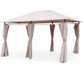 Pérgola con cortinas 3x4m, divio, beige, 367x267x262 cm