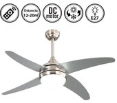 Ventilador de techo con luz silencioso dc con mando klod níquel 117 cm invierno-verano