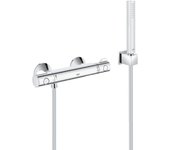Grohe grohtherm conjunto mezclador termostático de ducha + teleducha stick 1 rociador, soporte de pared, flexo, cromo (34558000-