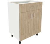 Karo haaus armario bajo, 1 cajón, 2 puertas, madera natural/blanco, 60 x 50 x 80 cm