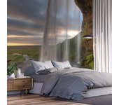Papel pintado panorámico bajo una cascada en islandia