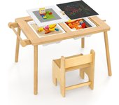 Mesa sensorial y silla para niños de 2 a 8 años, mesa de actividades de arte y manualidades de madera con alturas ajustables, cajones plegables