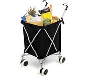 Carro de la compra plegable con ruedas, ligero con ruedas giratorias dobles, bolsa oxford extraíble e impermeable, capacidad de 90l/30 kg, negro
