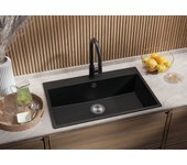 Primagran fregadero cocina grafito 78x50cm, fregadero granito 1 seno + sifón, fregadero sobre encimera al mueble 80cm - riga