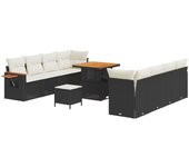 Conjunto de sofás de jardín de 11 piezas con cojines negro poliratán acacia, conjunto de comedor de jardín de 3 piezas con cojines negro poliratán aca