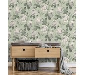 Papel pintado vinílico lavable de flores románticas vintage fondo verde - marietta 681322 de gaulan - rollo de 10 m x 0,53 m
