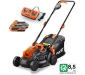 Fuxtec cortacésped de batería fx-e1rm20 40 volt (2x20v) set con 2 baterías y cargador - 33cm de ancho de corte / 35l de bolsa de recogida de hierba