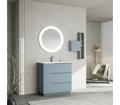 Mueble de baño de pie 80cm 3 cajones azul claro mate y espejo | new york