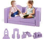 Sofá modular para niños de 8 piezas, set de bloques de espuma con funda de tela suede, espuma de alta densidad, sofá convertible para niños en el