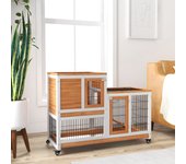 Conejera de madera pawhut madera de abeto, metal madera natural y blanco 110x50x88 cm d51-125v00yl