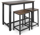 Mesa alta con 2 taburetes de bar, reposapiés de estilo industrial, estructura de hierro rústico, juego de 01_0000464