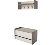 Mueble de entrada actinolite, entrada moderna con perchero, armario con zapatero, armario multifuncional, 50 x 32 x 182 cm, color cemento y blanco.