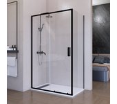 Mampara ducha rectangular-130x70 cm-frontal + fijo lateral-vidrio templado 6mm-tratamiento antical-con perfilería inferior-negro mate-altura 195 cm